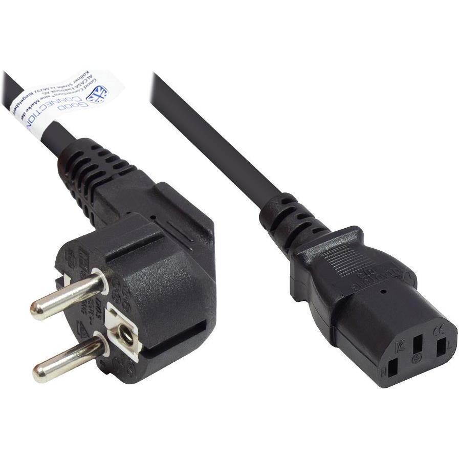 Good Connections, Verlängerungskabel, Netzkabel Schutzkontakt-Stecker Typ E+F (CEE 7/7, gewinkelt) an C13 (gerade), schw...