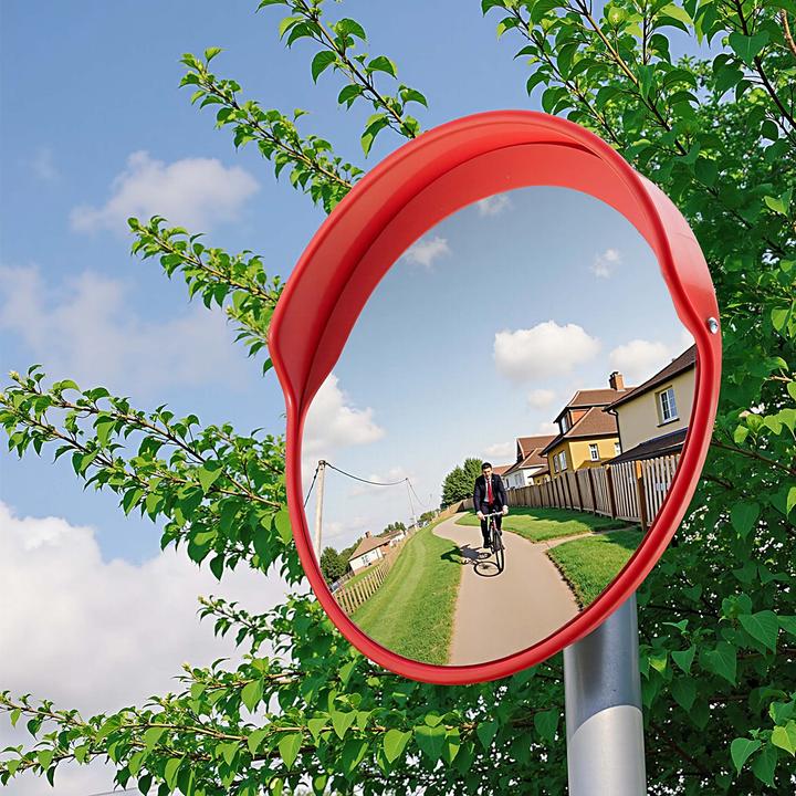 Actual product image Wiltec Verkehrsspiegel 30cm Konvexspiegel Schutzhaube Orange Sicherheitsspiegel (1 x 30 cm)