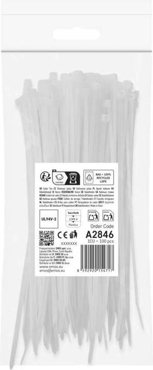 Actual product image Emos Cable tie 200×3,5, white, 100 pcs (200 mm, 100 pcs.)