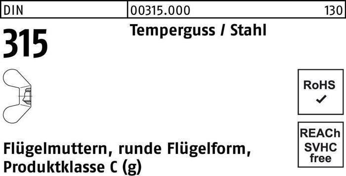 Produktbild Flügelmutter DIN 315 runde Form M 20 Temperguss