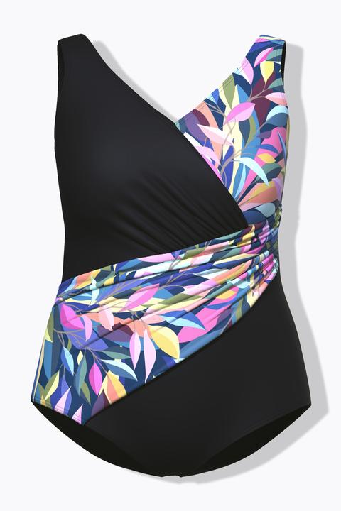 Actual product image Ulla Popken Leaf Print Wrap Look Swimsuit (56)