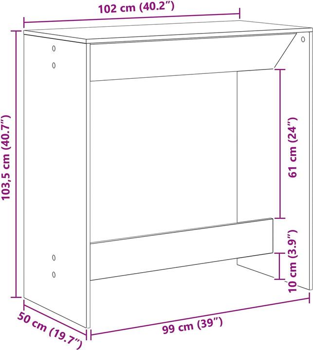 Produktbild vidaXL Bartisch (102 x 50 x 103.50 cm)