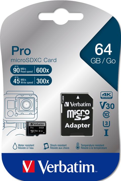 Immagine prodotto Verbatim Pro (64 GB, microSDXC, U3, UHS-I)