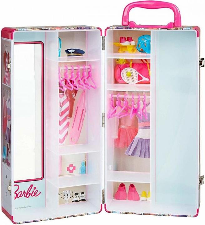 Produktbild Theo Klein Barbie Schrankkoffer Kleiderstangen und Fächern