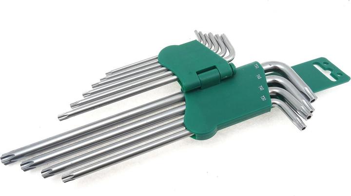 Actual product image Jonnesway TORX spanner set with hole, extra long, size T9-T50, 10 pieces