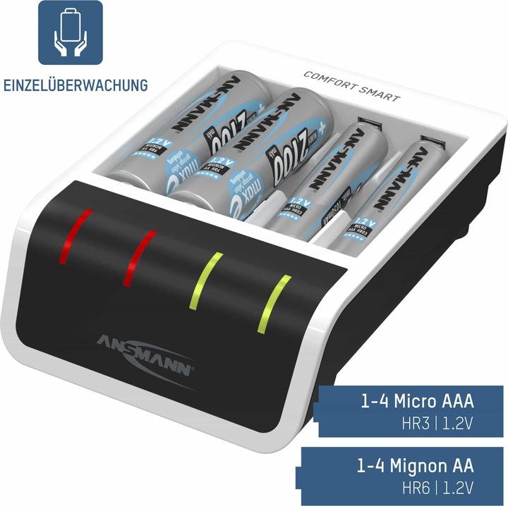 Productafbeelding Ansmann Comfort Slimme Lader (1 Pcs., AAA, AA, 800 mAh, Oplaadbare batterijen + lader)