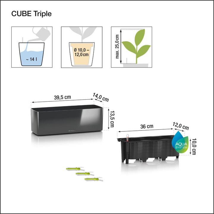 Produktbild Lechuza Cube Glossy Triple (40 x 14 x 14 cm)