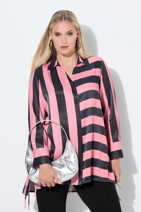 Actual product image Ulla Popken Mixed Stripe Button Front Tunic Blouse (62)