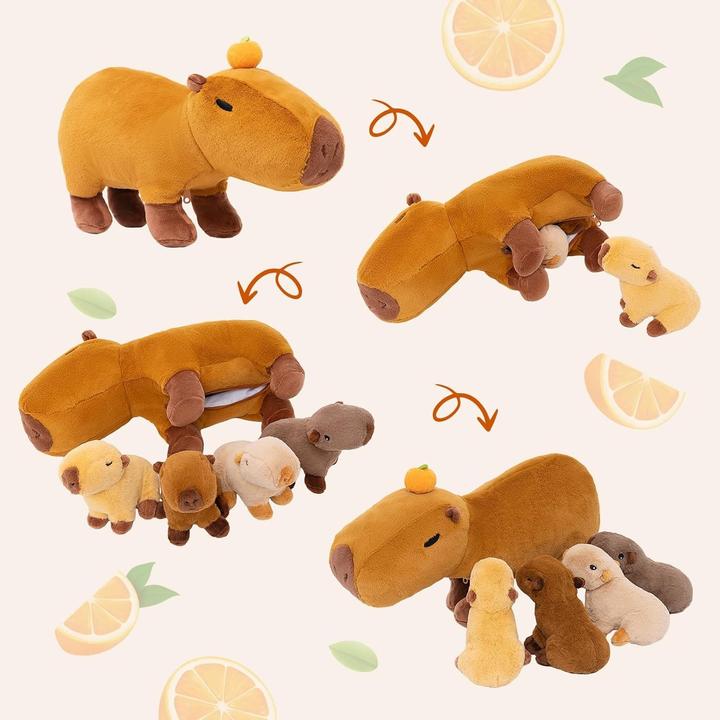 Immagine prodotto Milkii Capybara Plüschtier mit 4 Baby-Capybaras im Bauch