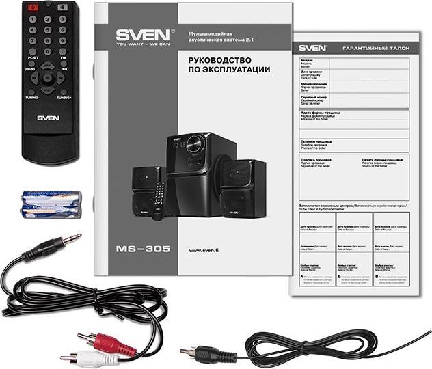 Productafbeelding Sven MS-305, 2.1 luidsprekers, FM, Bluetooth, USB/SD, LED Ekranas, RC-eenheid, uitgangsvermogen 40W (20