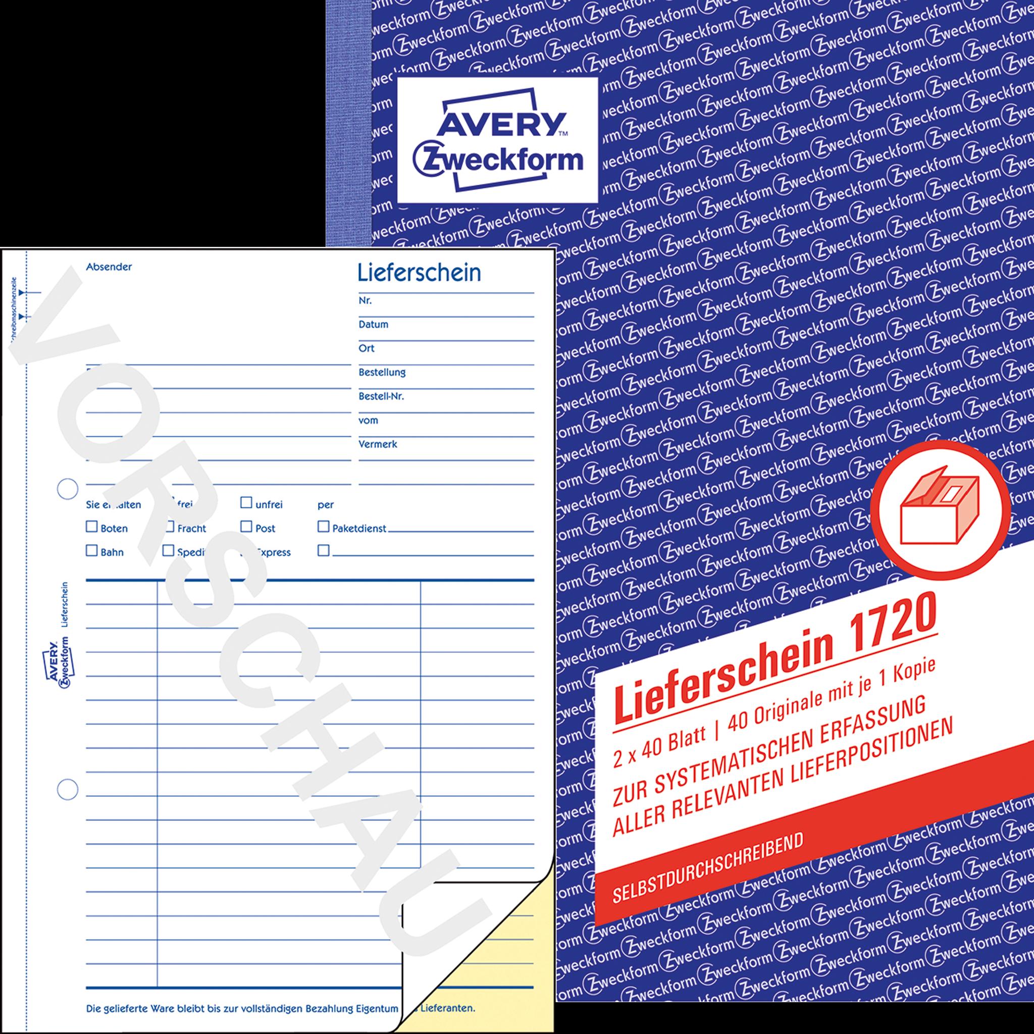 10x Avery, Formular, Lieferschein (40 x)