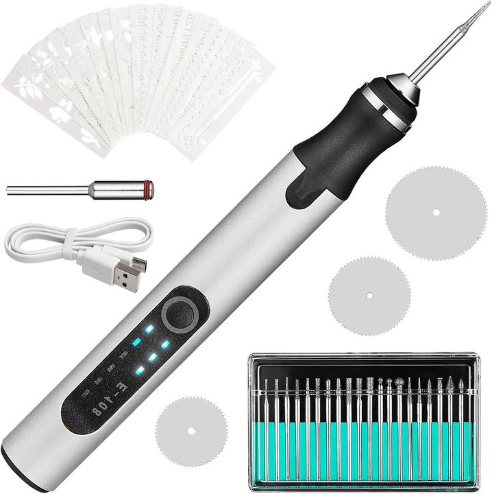 Svilinek Elektrischer Gravierstift mit Bohrern, Gravur Schablonen & Trennscheiben