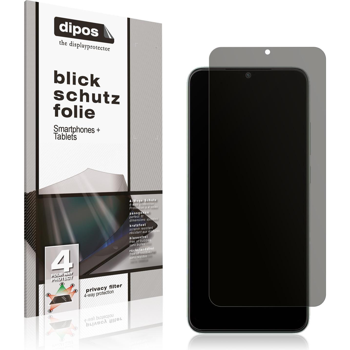 Dipos Blickschutzfolie 4-Way Privacy (1 Stück, Xiaomi Redmi A2), Smartphone Schutzfolie, Transparent