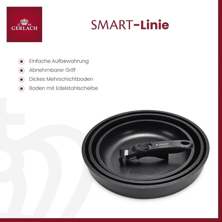 Actual product image Gerlach SMART set of 3 aluminum pans Ilag 20/24 / 28cm with removable handle 994R (Pan set + pot set, Aluminium, 26 x 3 cm)