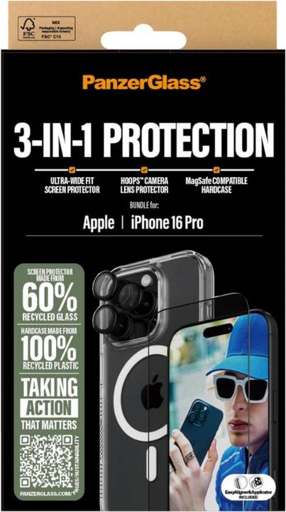 Produktbild PanzerGlass Bundle Ultra Wide FIt Glass + Case + Lens (1 Stück, Apple iPhone 16 Pro)