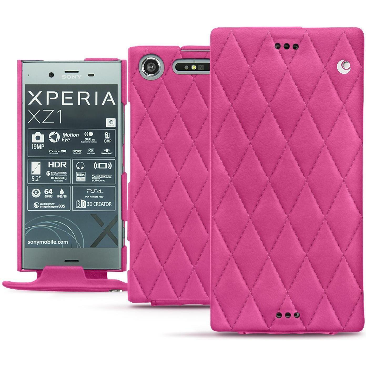 Noreve Lederschutzhülle vertikal (Sony Xperia XZ1), Smartphone Hülle, Rosa