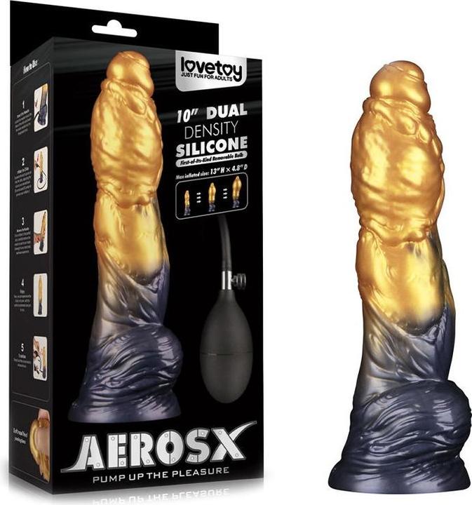 Image du produit Lovetoy Aufblasbarer Dildo mit doppelter Dichte, 10"/ 25 cm, Gold/Schwarz