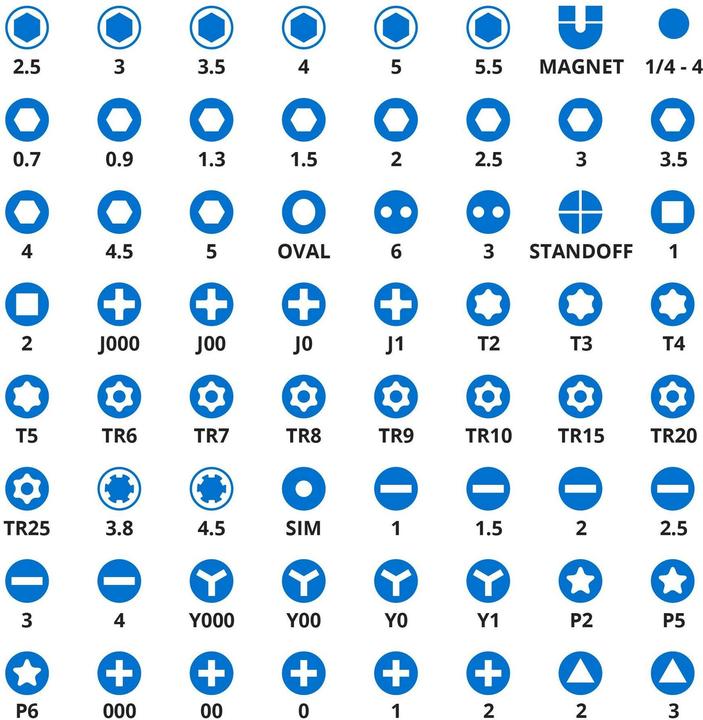 Produktbild iFixit Mako Precision Bit Set (Innensechsrund TX, Schraubschlitz, Sechskant (hexagonal), Tri-Wing)