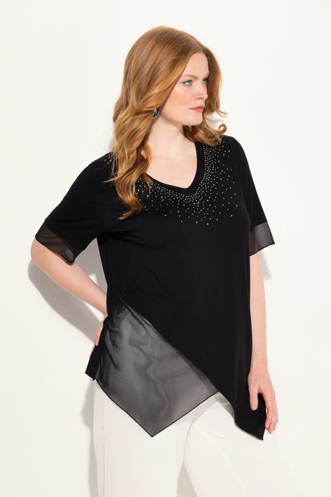 Produktbild Ulla Popken Bluse, Layering-Look, Mesh/Jersey, Zipfelsaum (60)
