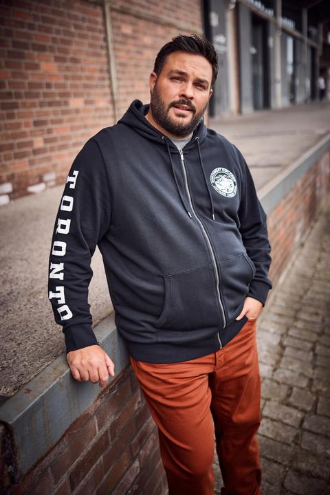 Produktbild Men+ Sweatjacke, Kapuze, Ärmelprint, Kängurutasche (XL)