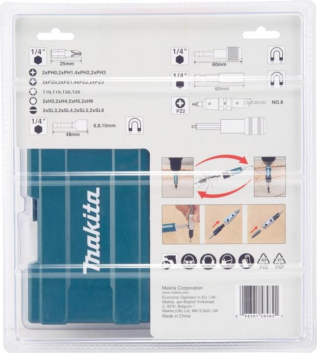 Actual product image Makita D-73461 TORQUE NOZZLE SET 47 PCS. (25mm, SL3, SL5, SL6, HEX6, 2x Hex4, PZ0, PH0, T25, T10, HEX3, T20, SL4, T15, HEX5, 2xPZ3, 4xPZ2, 2xPH1, 2XPZ1, 4xPH2, 2xPH3, Torx bits, HEX4)