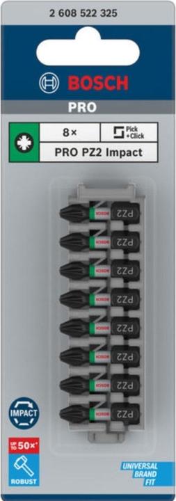 Actual product image Bosch Professional Zubehör PRO Pozidriv Impact Bit, PZ2, 25 mm, 8 pcs. (Cross Pozidriv PZ)