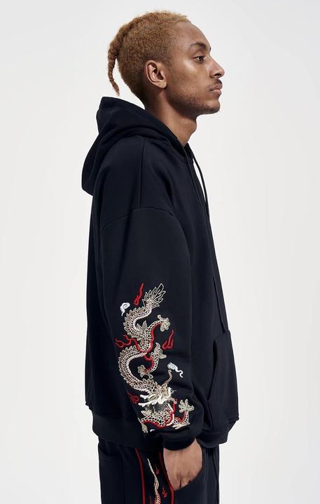 Image du produit Niepce Pull à capuche graphique brodé Dragon en tissu épais (XXL)