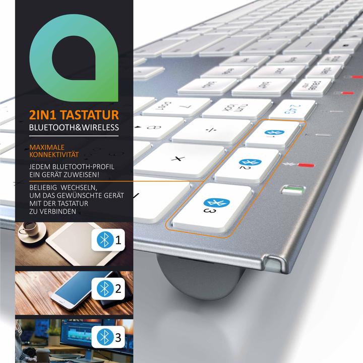Produktbild Aplic kabellose 2,4 GHz Funk + Bluetooth Tastatur (DE, Kabellos)