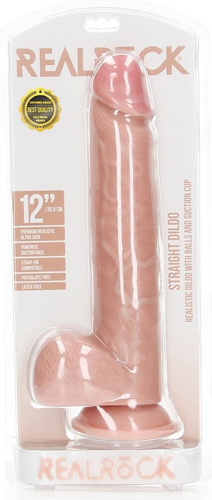 Actual product image RealRock Straight Realistic Dildo with Balls and Suction Cup - 12"/ 30,5 cm