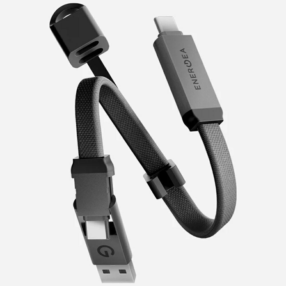 Energea Sheath Key 2-in-1 Cable USB-C to USB-C/USB-A 480Mbps 60W 15cm gunmetal (0.15 m, 60 W), Cavo USB