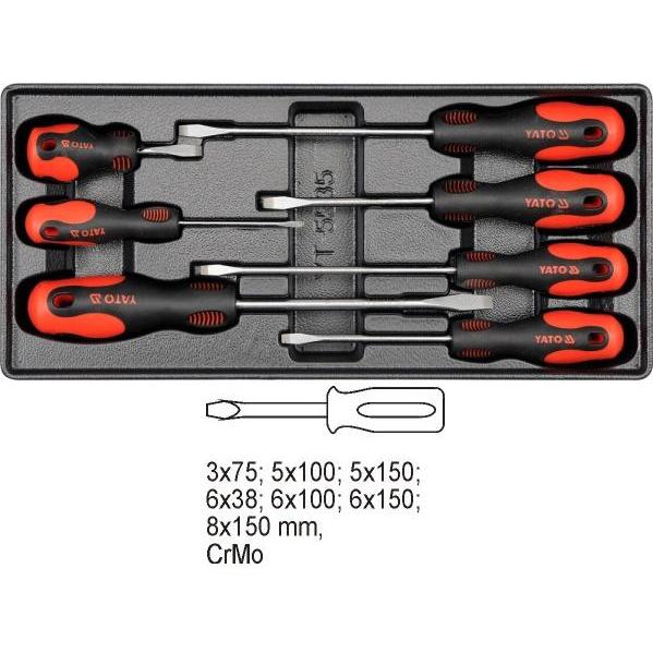 Yato, Schraubenzieher, Pvc Tray With 7pcs Slotted Screwdrivers