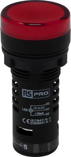Actual product image RS PRO LED Indicator 22mm Red 24V Test Circuit