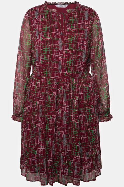Image du produit Studio Untold Robe mini, coupe évasée, imprimé graphique, col ruché, taille élastique, manches longues (42, 44)