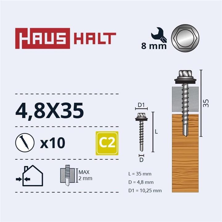 Image du produit Haushalt SELF SCREW 4,8X35 WOOD+EPDM ZN 10PCS