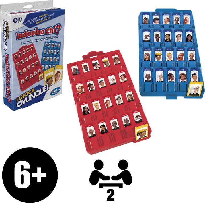 Productafbeelding Hasbro Gaming Wie is het? Compact, het originele raadspel voor kinderen, reisspel voor 2 spelers, overal plezier (Italiaans, 2 Spelers)