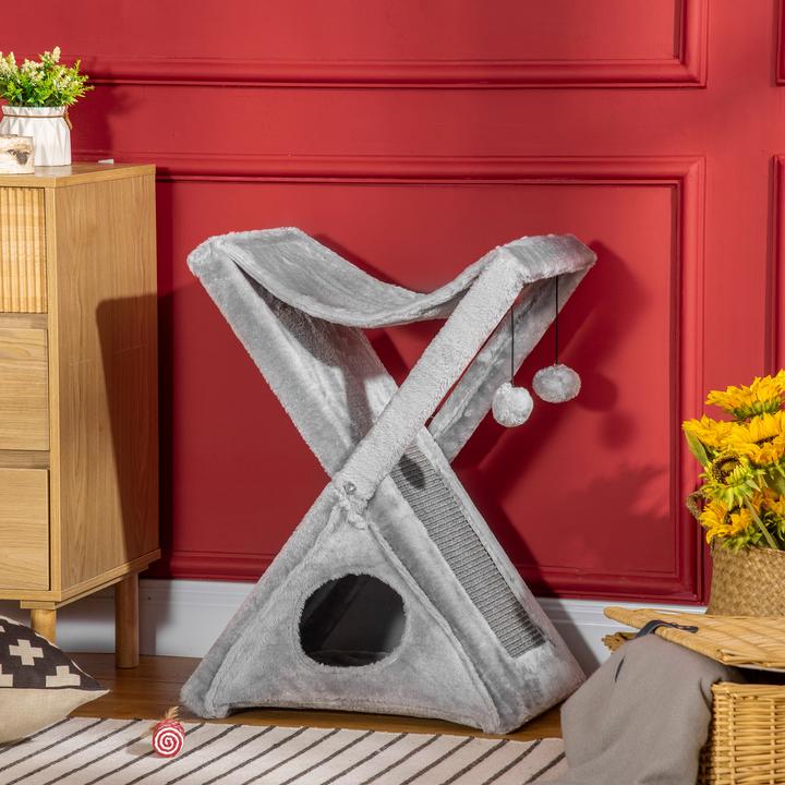 Image du produit PawHut Tour pour chats avec grotte et hamac (65 cm, Gris)