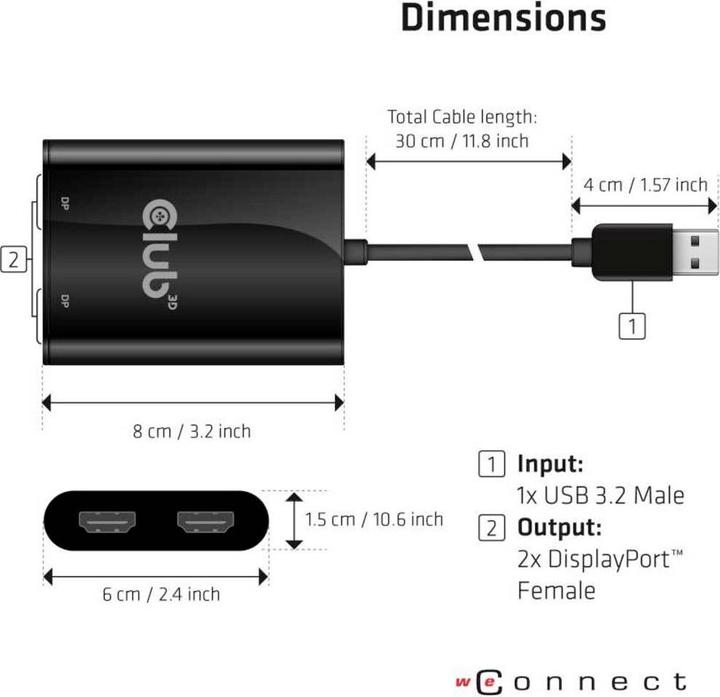 Produktbild Club 3D USB A auf HDMI 2.0 Dual Monitor 4K 60Hz Adapter