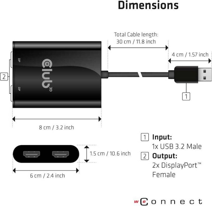 Actual product image Club 3D USB A to HDMI 2.0 Dual Monitor 4K 60Hz Adapter