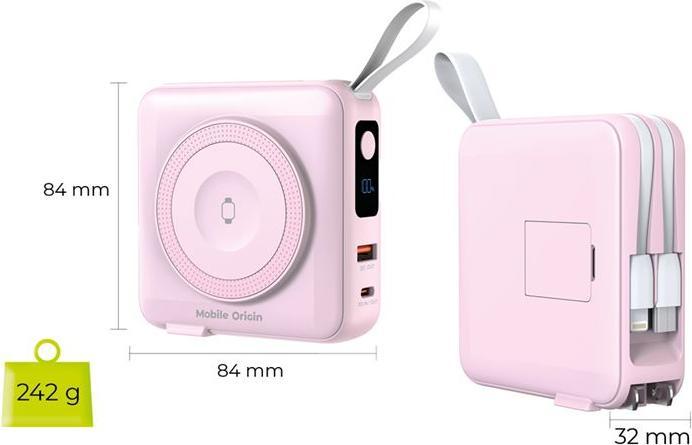 Image du produit Mobile Origin Powerbank & Travel Charger Lightning/USB-C Cable MagSafe/AW/iPhone Compatible pink Powerbank - P... (10000 mAh)
