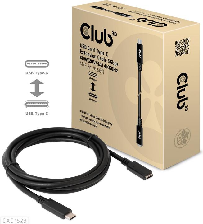 Produktbild Club 3D USB-C – USB-C (2 m, USB 3.0, 60 W)