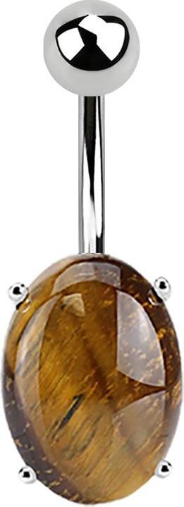 Immagine prodotto Star Piercing Banana d'argento con pietra ovale occhio di tigre (senza ottone, Mnerale, Acciaio chirurgico 316L)