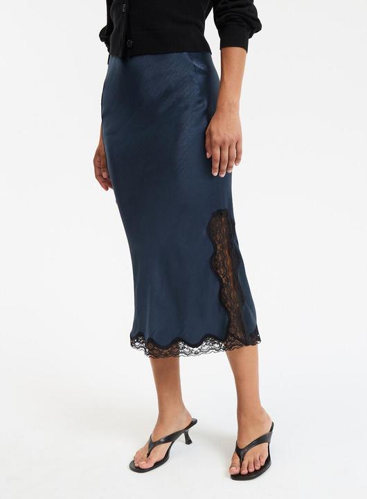 Actual product image La Redoute Collections Gerade geschnittener Rock aus Satin mit Spitzendetail (44)