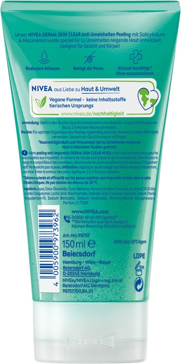 Actual product image NIVEA DUPLIKAT Derma Skin Clear anti-impurity peeling (Exfoliation, 150 ml)