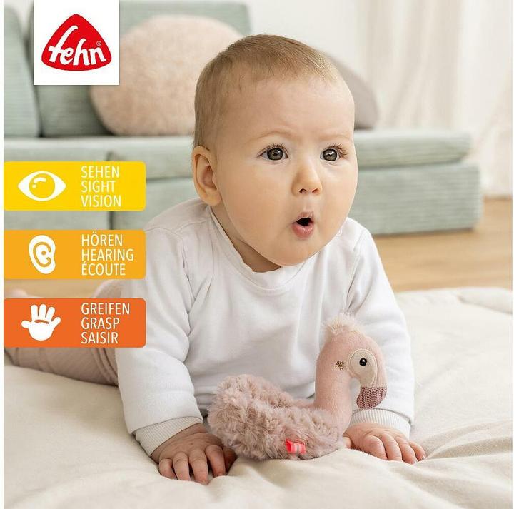 Actual product image Fehn Ring-Greifling Flamingo, Material: Polyester, Plüsch