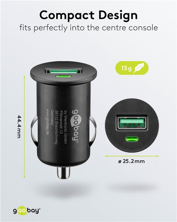 Actual product image Goobay USB Car Quick Charger