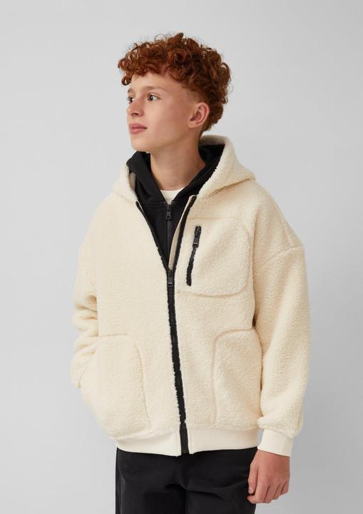 Produktbild S.Oliver Outdoor-Jacke Teddyplüsch-Jacke mit Kapuze und Wording-Prägung (158, 164)