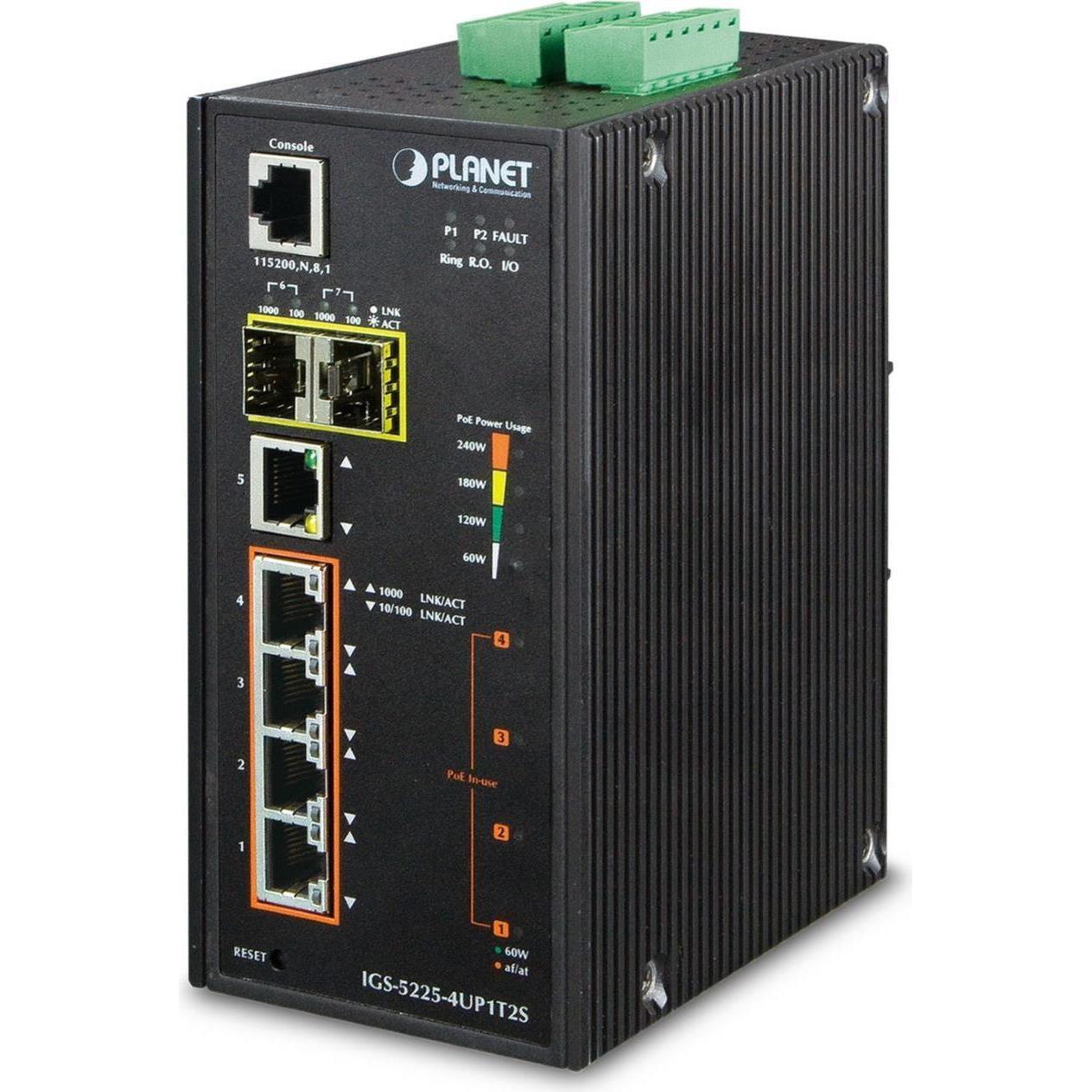 Thumbnail - Planet Industrial L2+ 4-Port 10/100/1000T Ultra PoE + (5 Ports), Netzwerk Switch, Schwarz