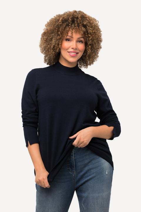 Image du produit Ulla Popken Damen grosse Grössen Pullover, Stehkragen, Langarm, Rippbündchen marine 50+ 822010130-50+ (50, 52)
