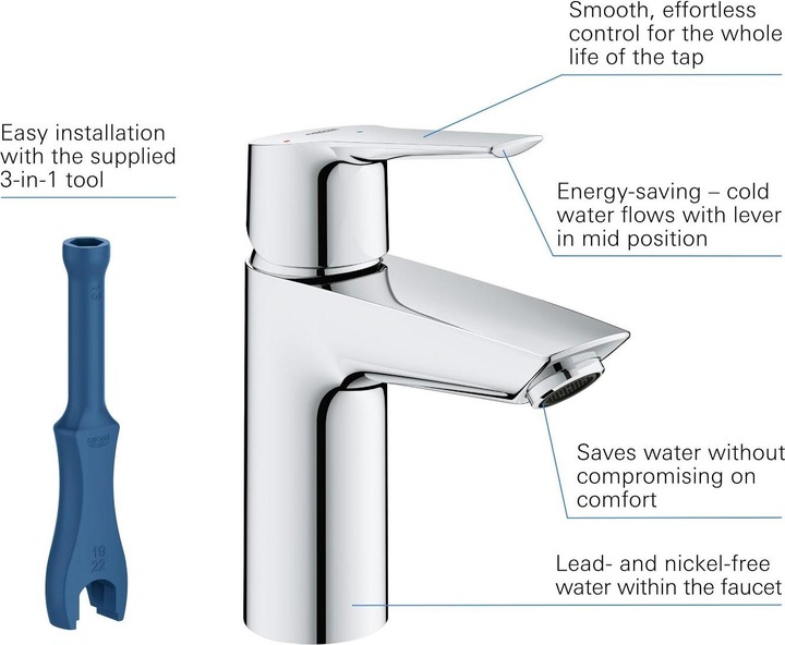 Immagine prodotto Grohe Rubinetto per lavabo Start QuickFix, posizione centrale fredda, scarico push-open, misura S, cromo