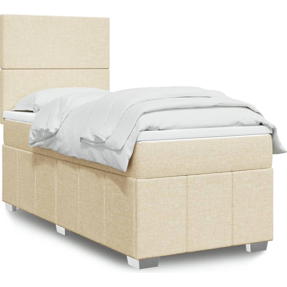VidaXL, Bett, Boxspringbett Polsterbett Bett Einzelbett Matratze Creme 90x200cm Stoff (90 x 200 cm)